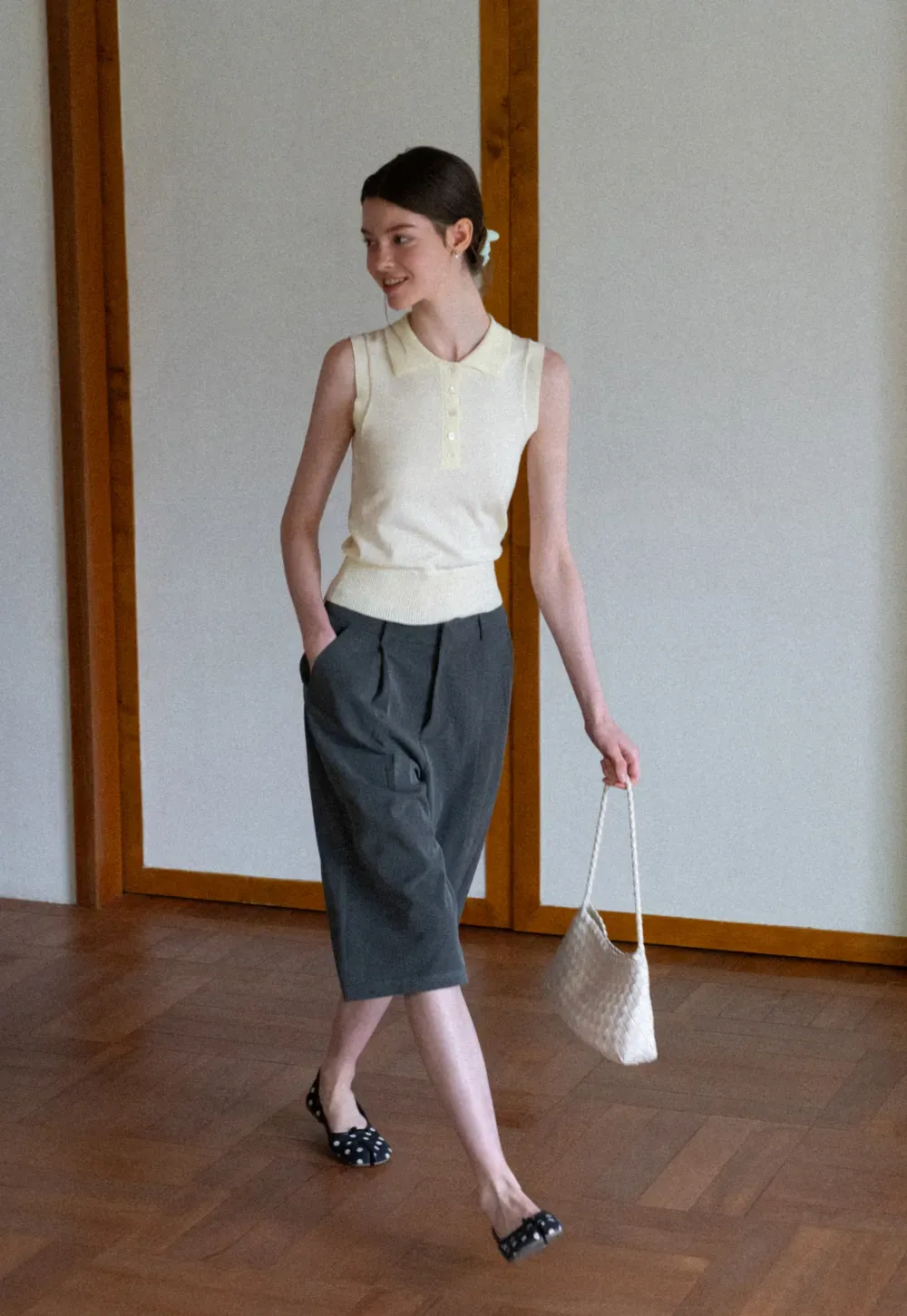Polo Collar Sleeveless Knit Tank Top
