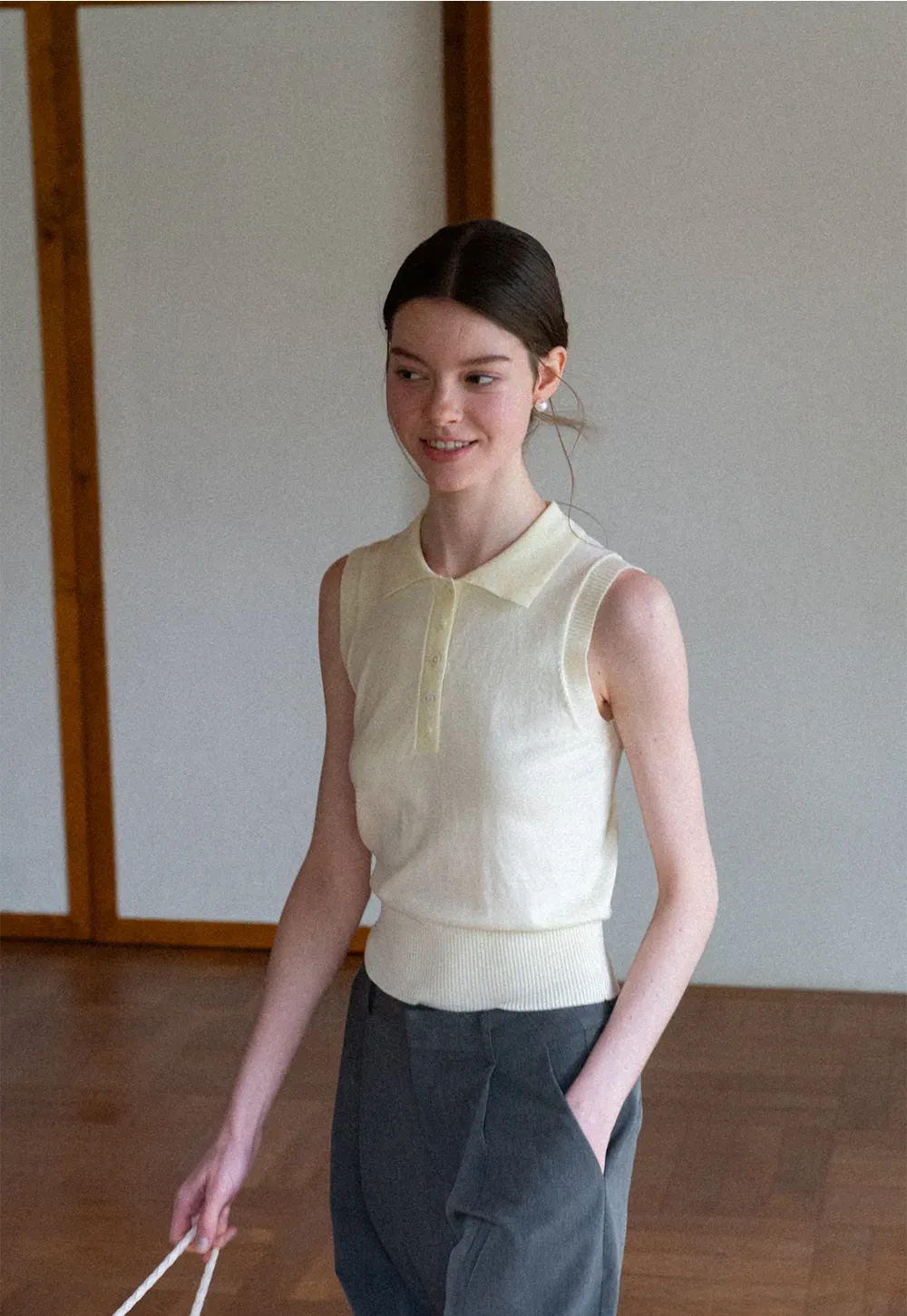 Polo Collar Sleeveless Knit Tank Top