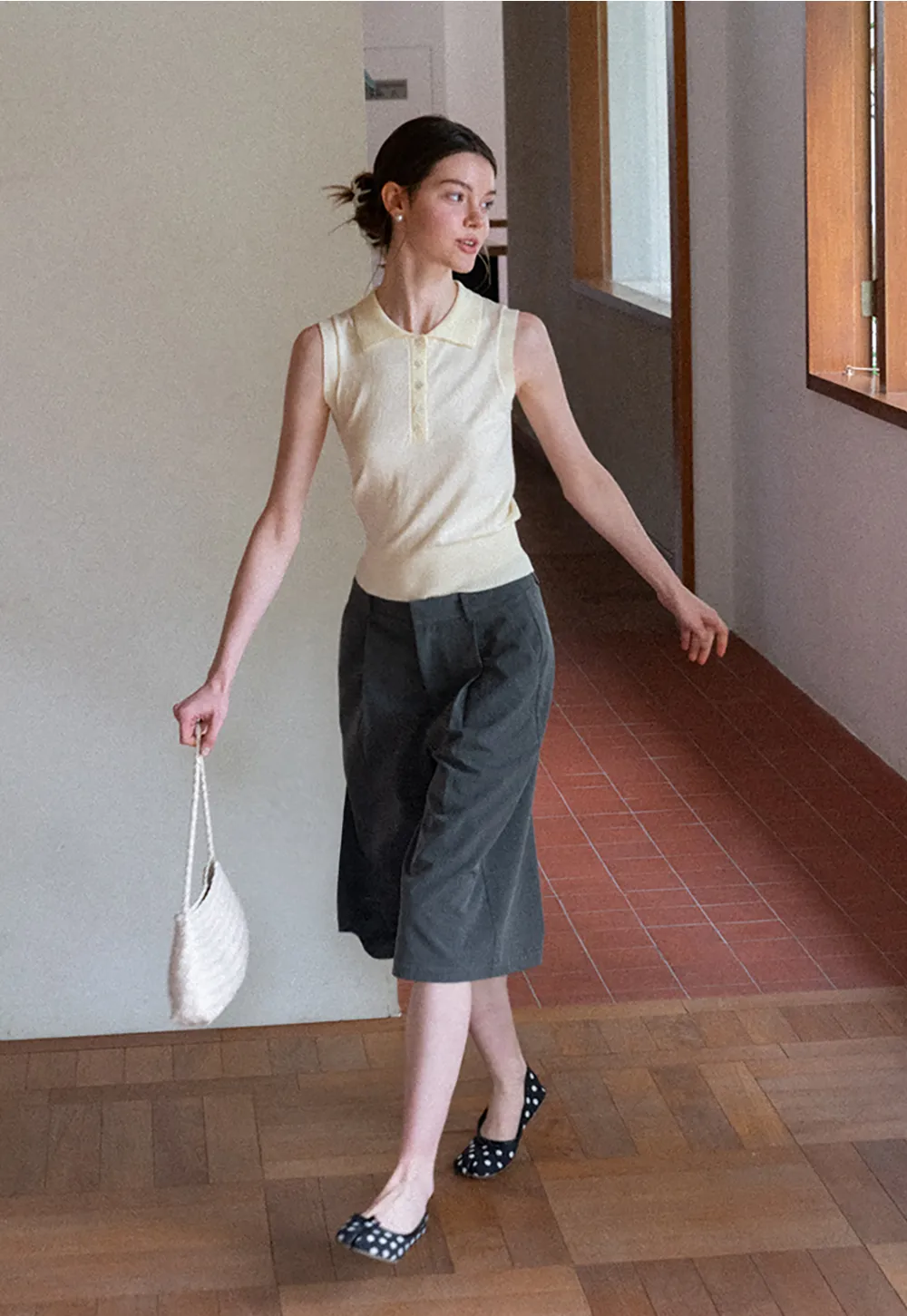 Polo Collar Sleeveless Knit Tank Top