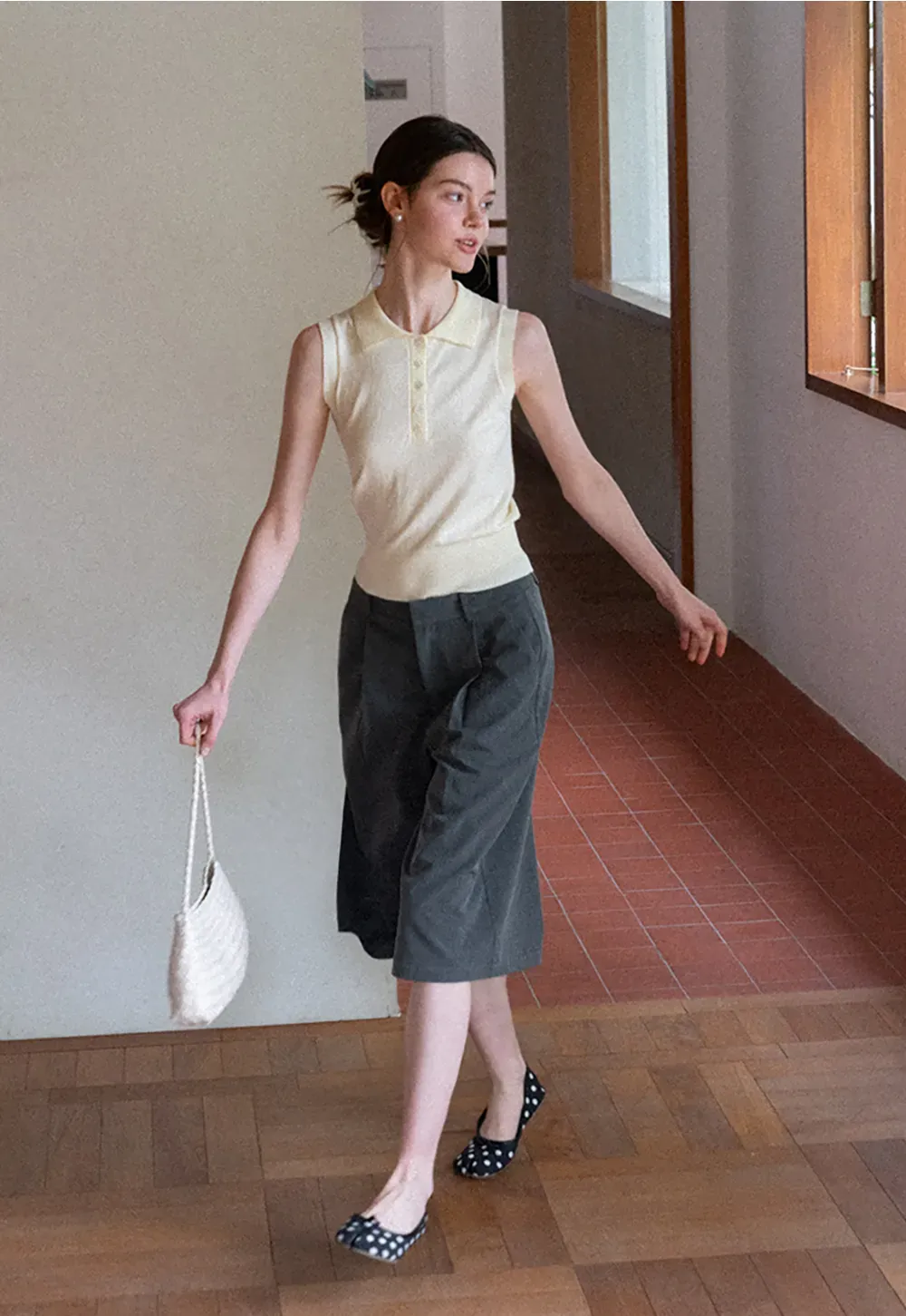 Polo Collar Sleeveless Knit Tank Top
