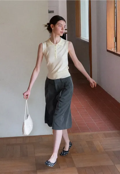 Polo Collar Sleeveless Knit Tank Top