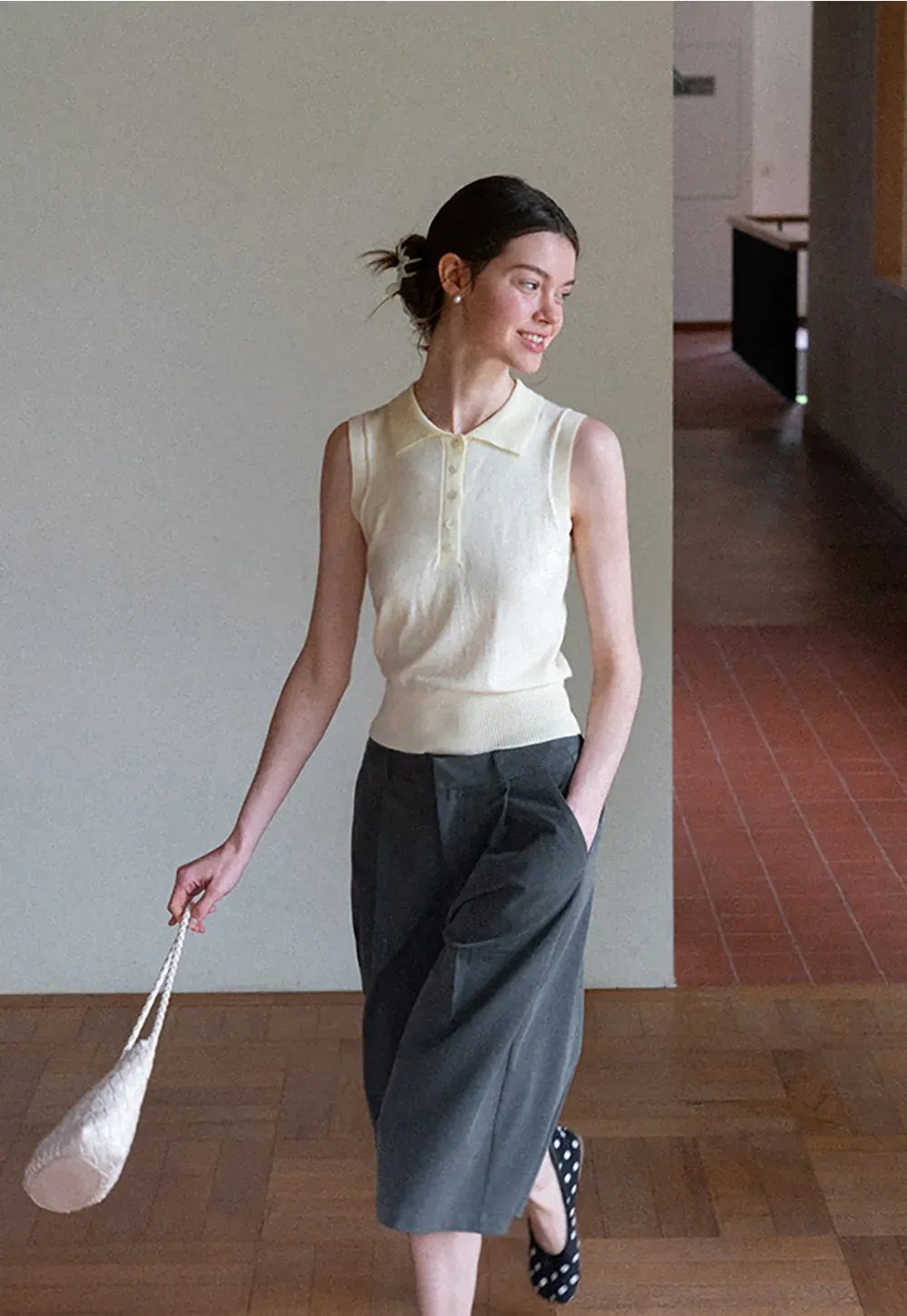 Polo Collar Sleeveless Knit Tank Top