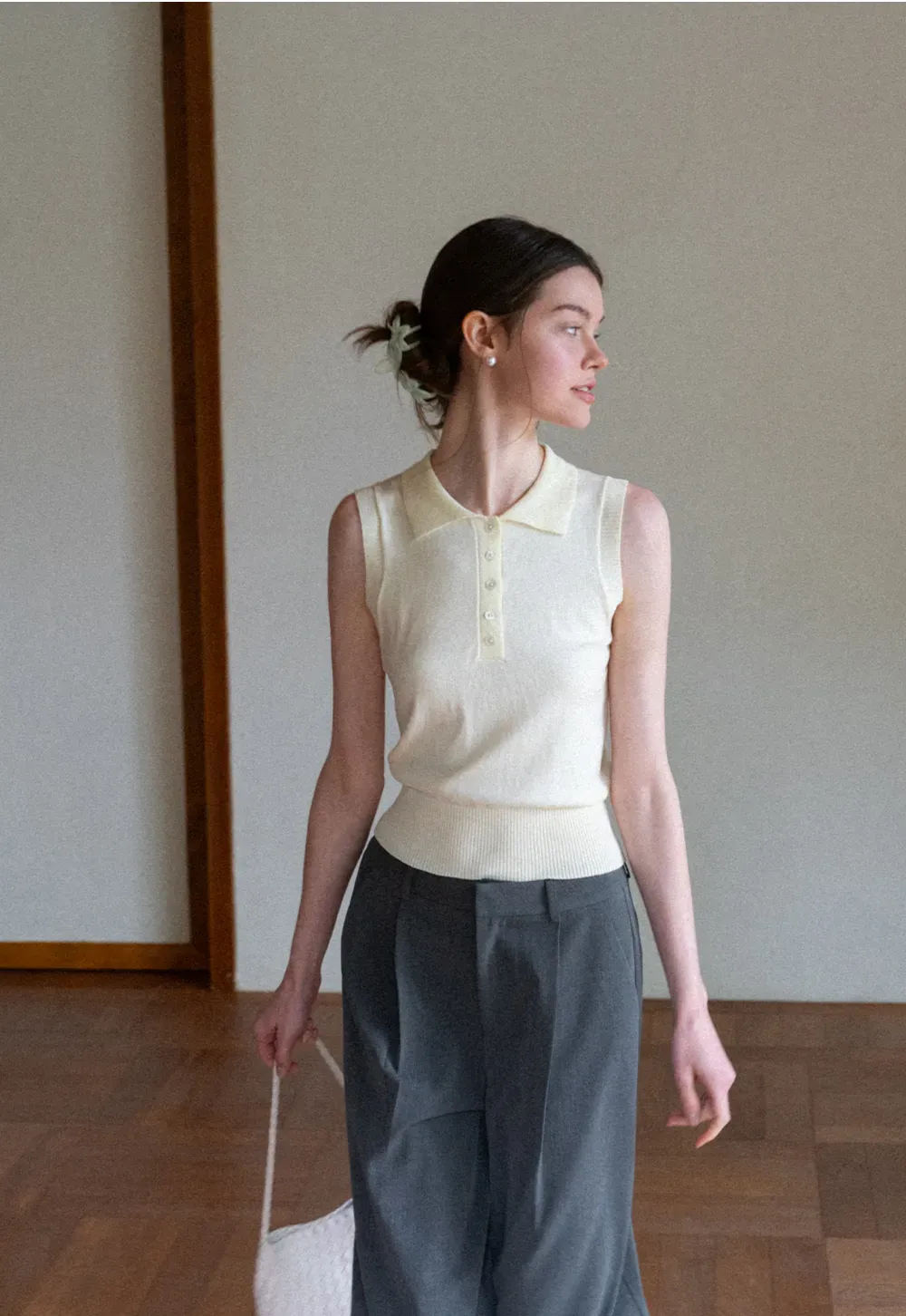 Polo Collar Sleeveless Knit Tank Top