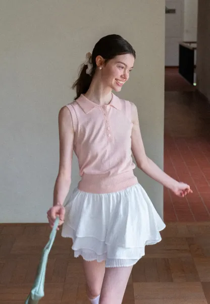 Polo Collar Sleeveless Knit Tank Top