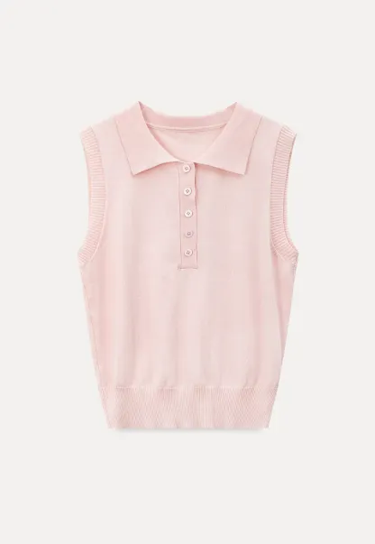 Polo Collar Sleeveless Knit Tank Top