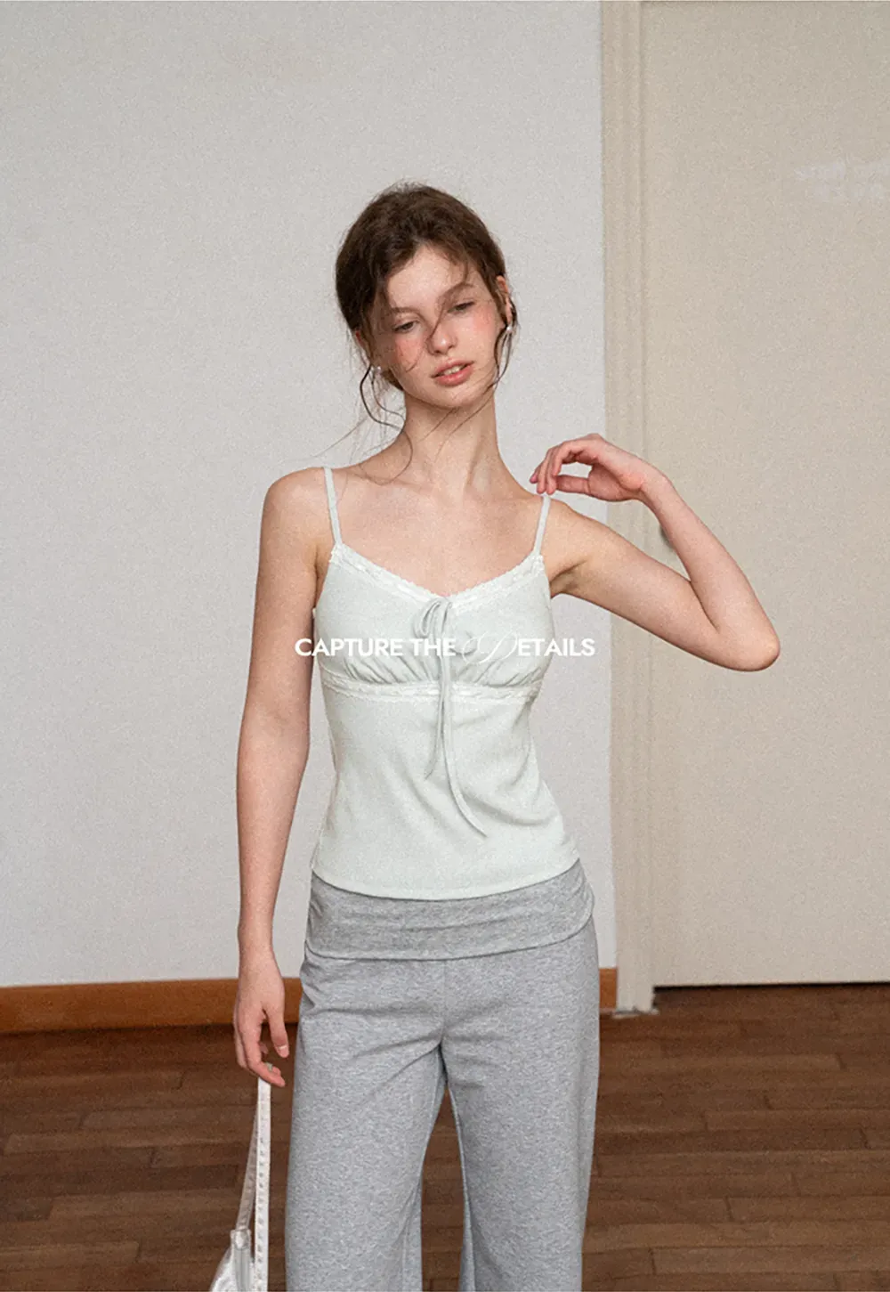 V Neck Drawstring Knit Tank Top