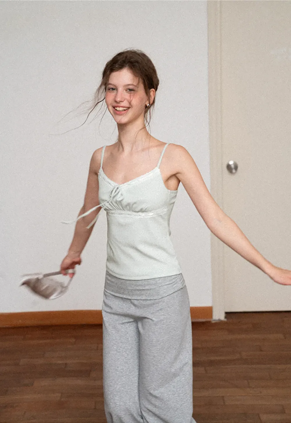 V Neck Drawstring Knit Tank Top