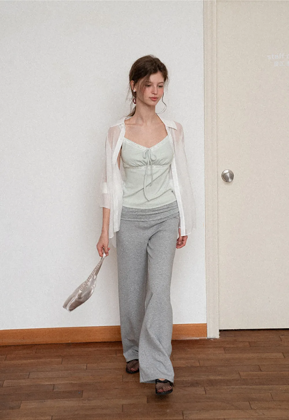 V Neck Drawstring Knit Tank Top