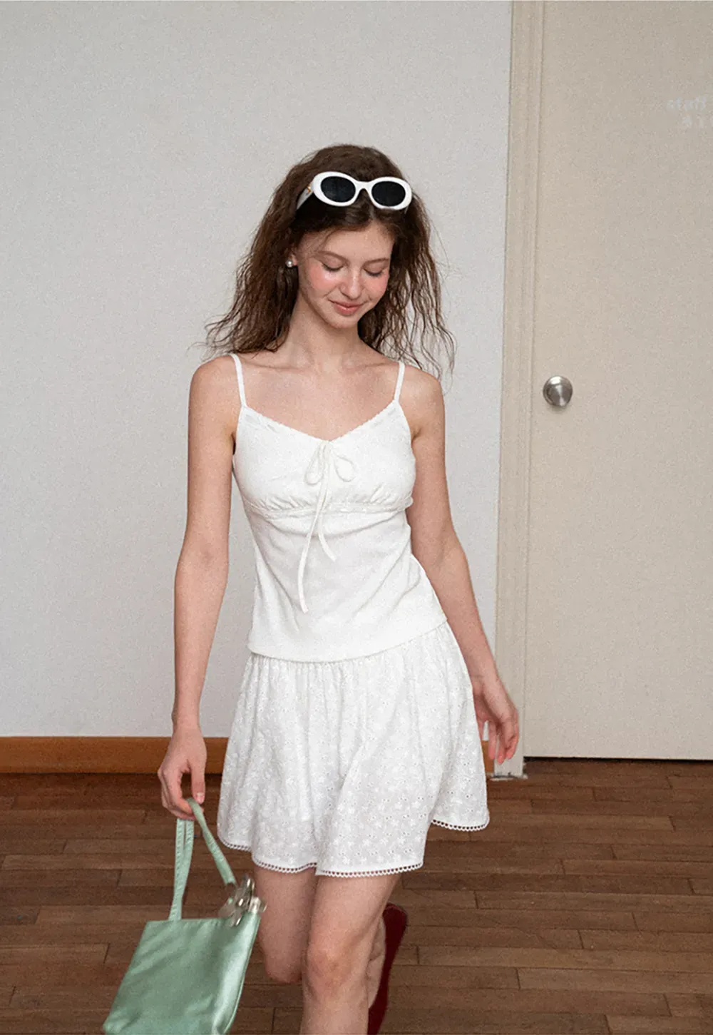 V Neck Drawstring Knit Tank Top