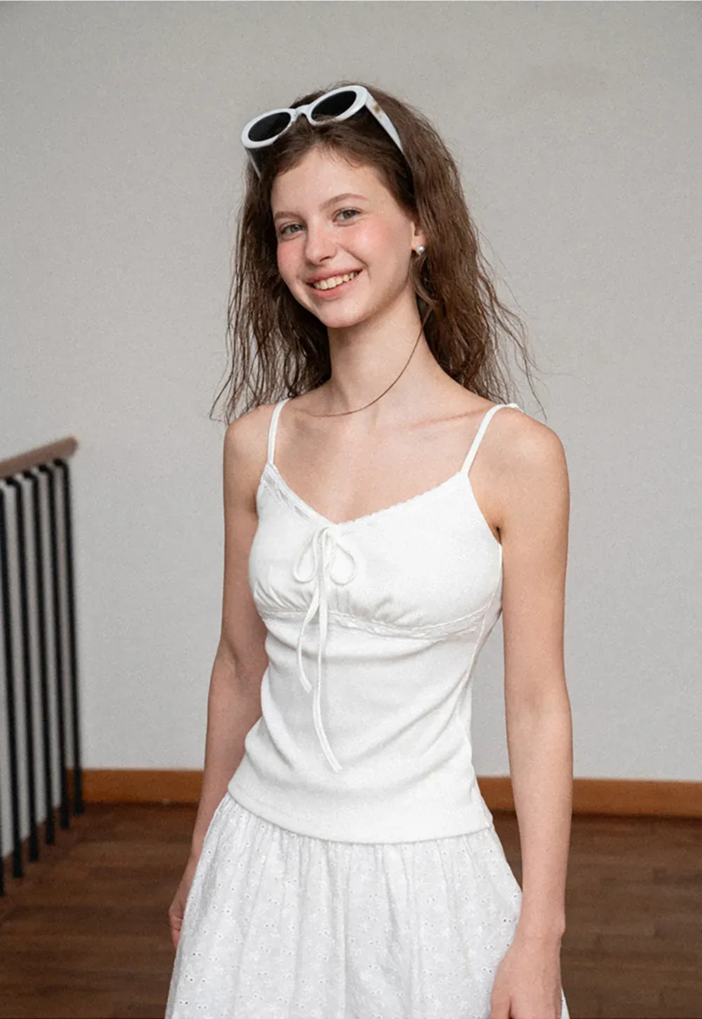 V Neck Drawstring Knit Tank Top