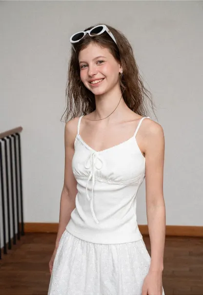 V Neck Drawstring Knit Tank Top