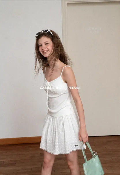 V Neck Drawstring Knit Tank Top