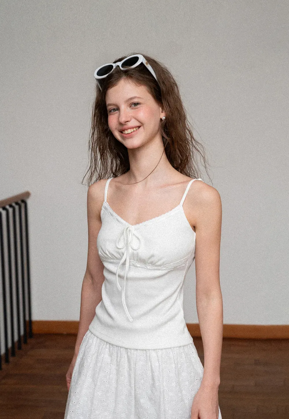 V Neck Drawstring Knit Tank Top