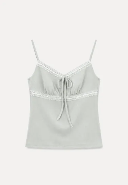 V Neck Drawstring Knit Tank Top