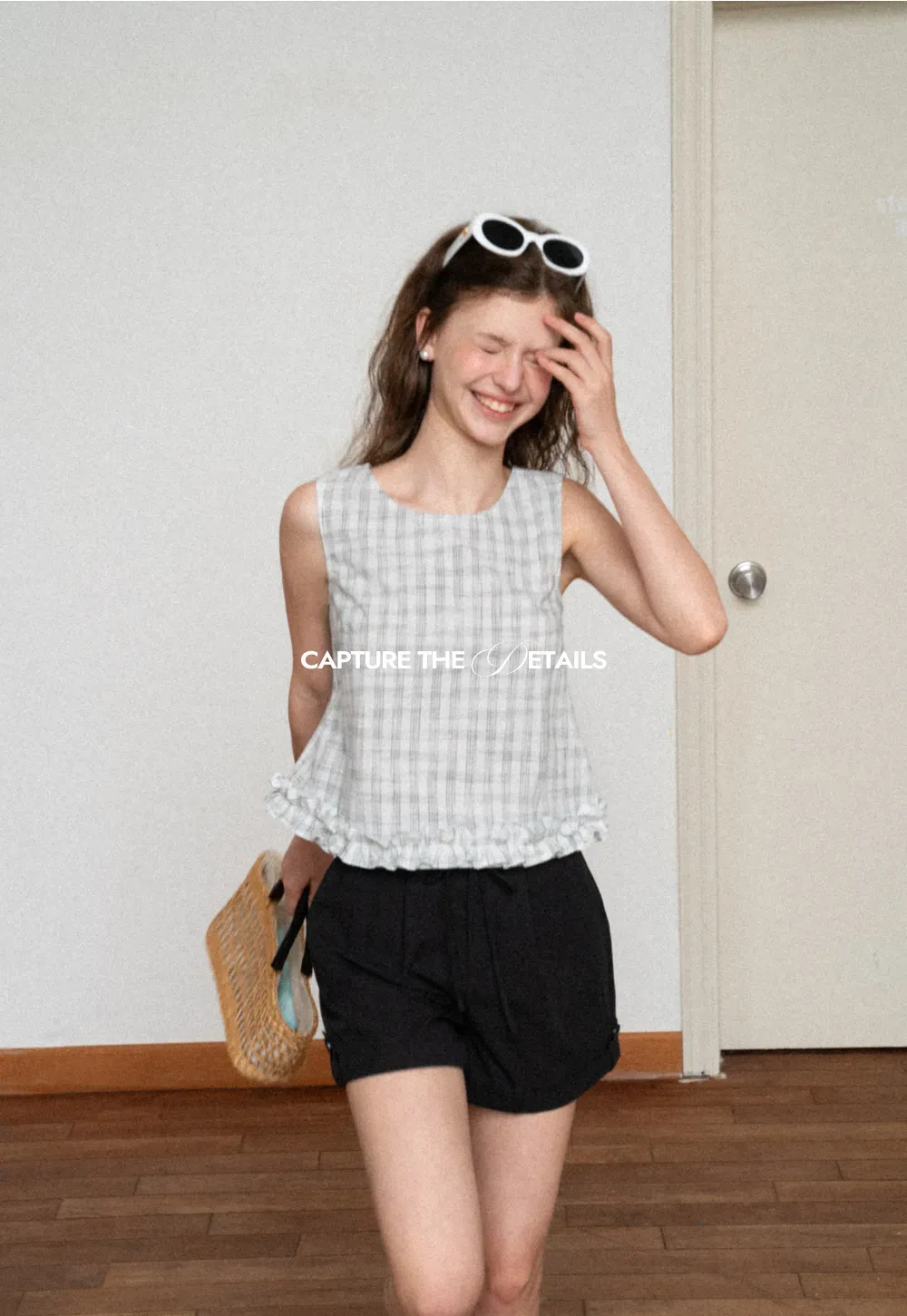 Plaid Pattern Ruffled Hem Sleeveless Tank Top