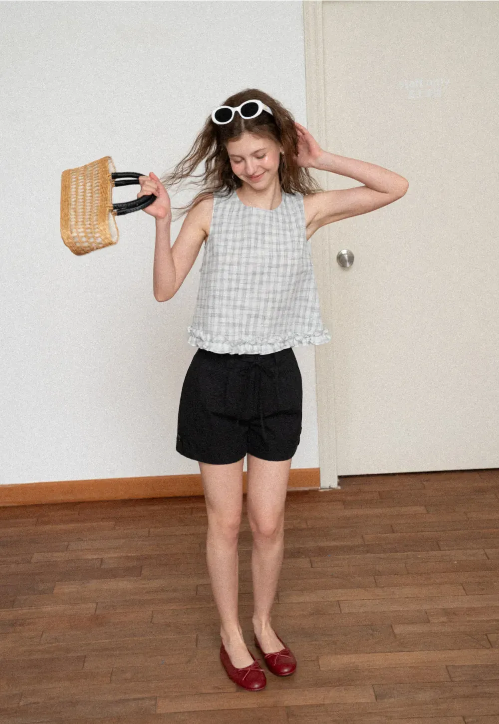 Plaid Pattern Ruffled Hem Sleeveless Tank Top