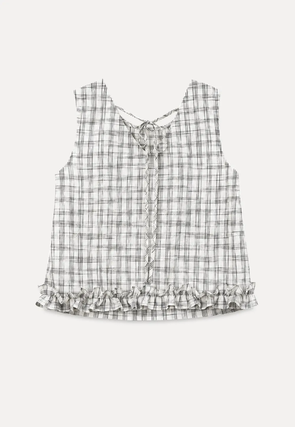 Plaid Pattern Ruffled Hem Sleeveless Tank Top