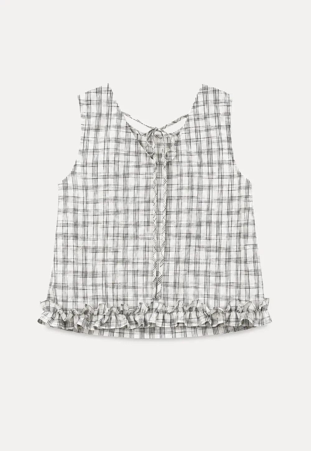 Plaid Pattern Ruffled Hem Sleeveless Tank Top