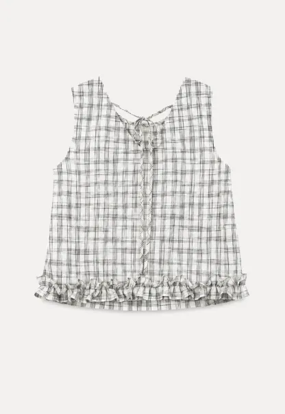 Plaid Pattern Ruffled Hem Sleeveless Tank Top