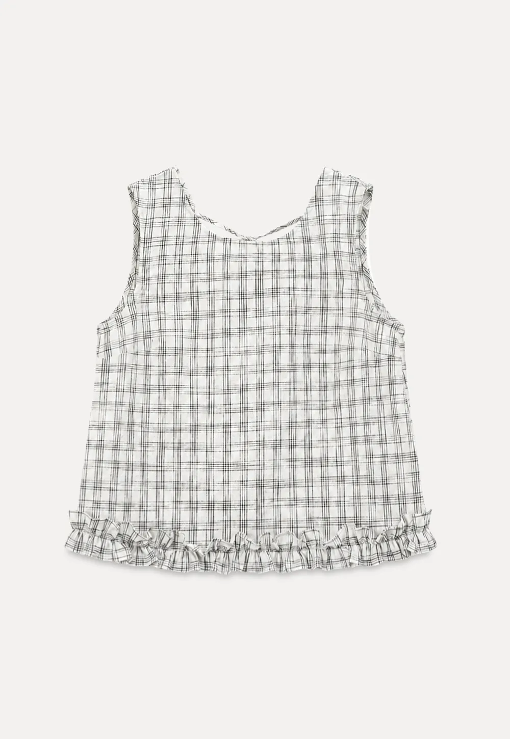 Plaid Pattern Ruffled Hem Sleeveless Tank Top