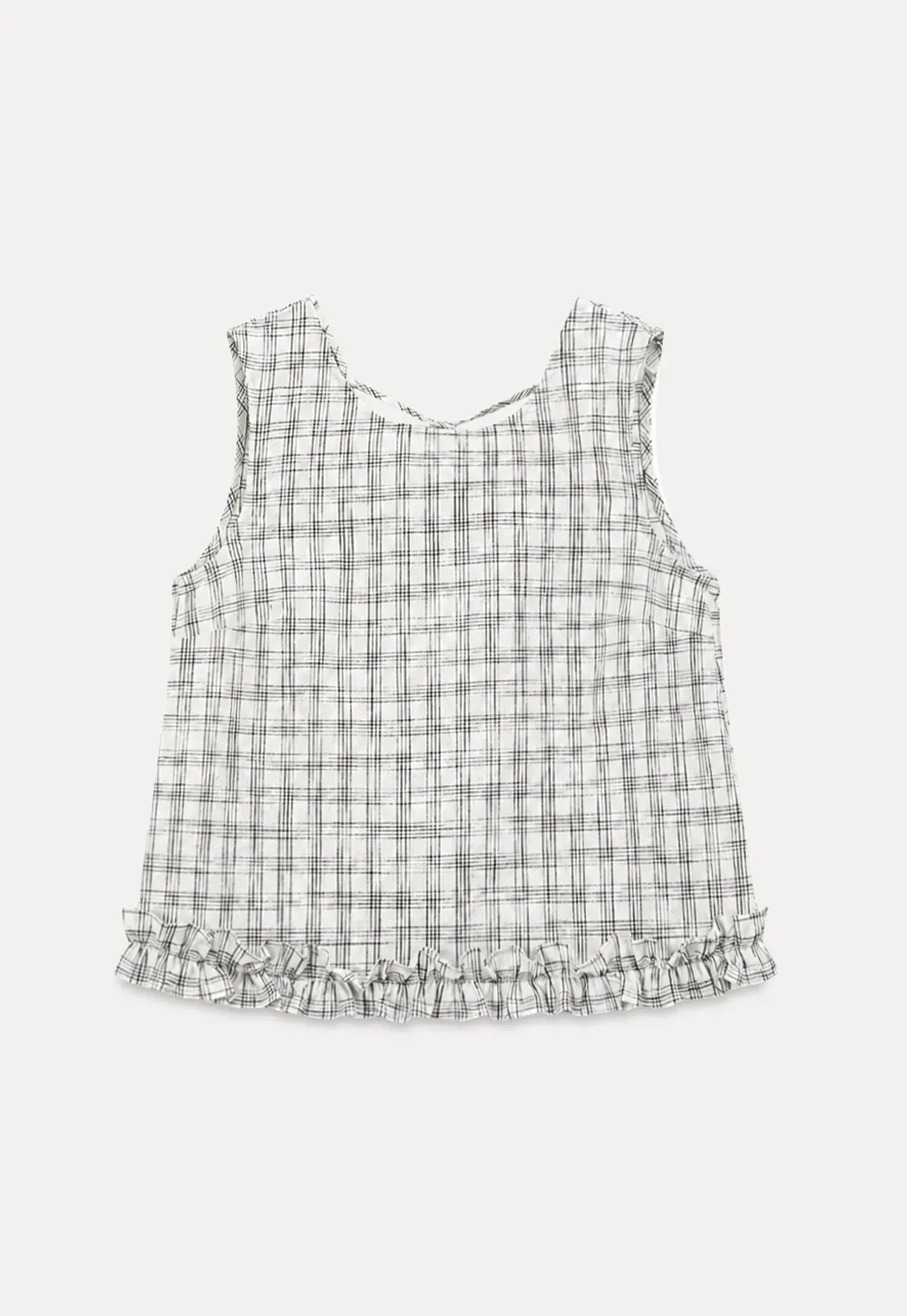 Plaid Pattern Ruffled Hem Sleeveless Tank Top
