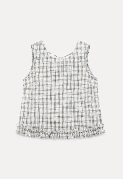 Plaid Pattern Ruffled Hem Sleeveless Tank Top