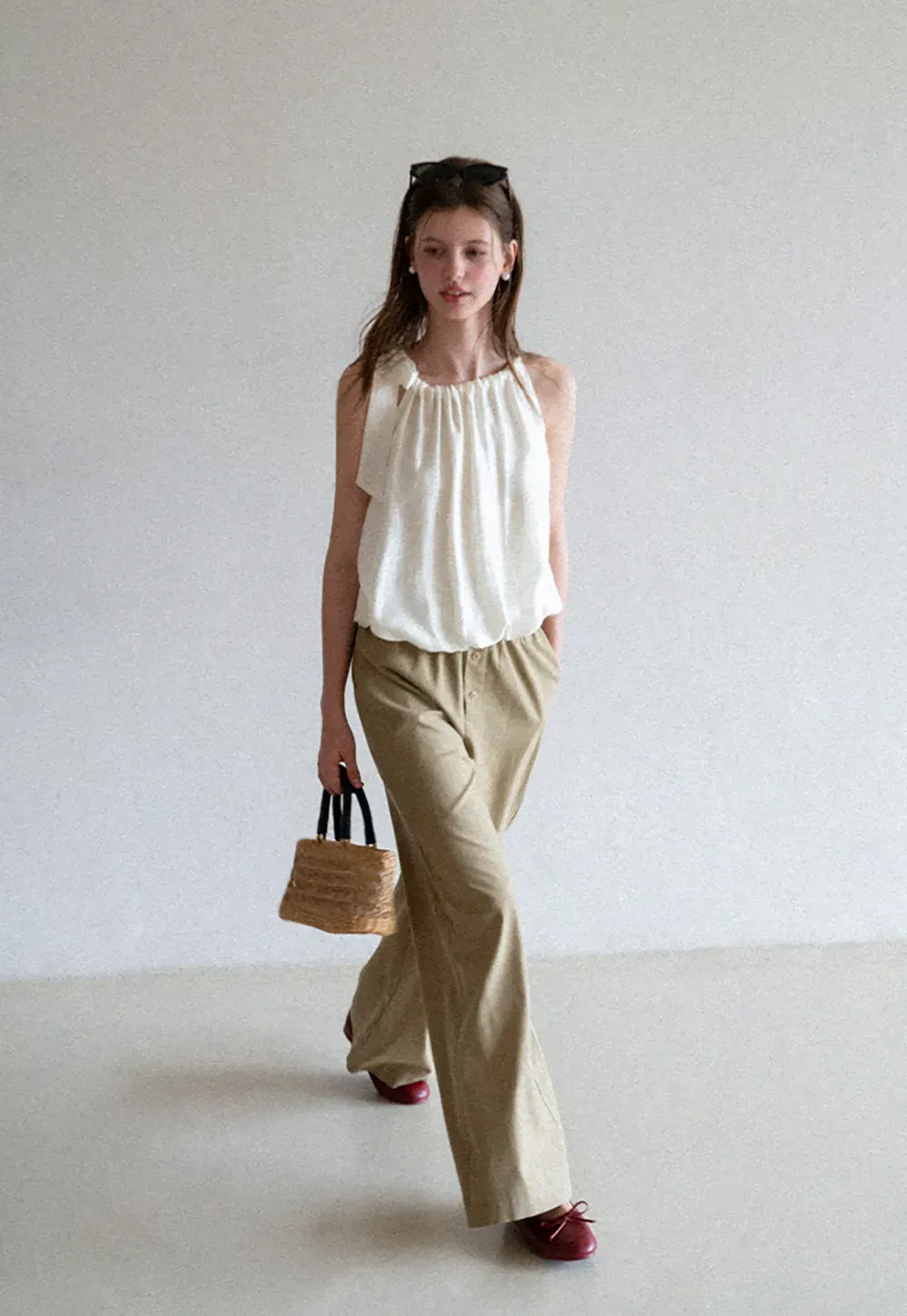 Ruched Neck Sleeveless Top
