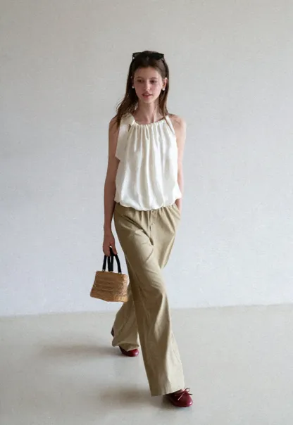 Ruched Neck Sleeveless Top