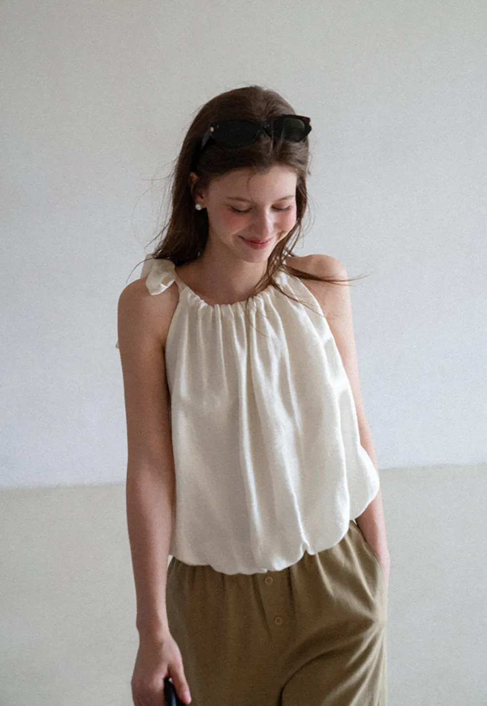 Ruched Neck Sleeveless Top