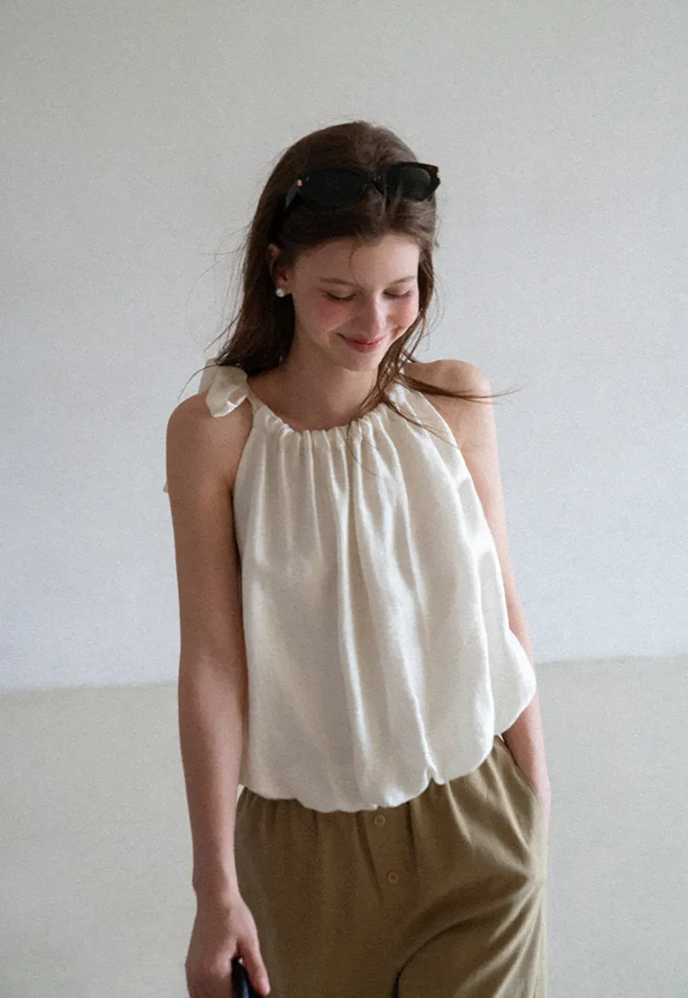 Ruched Neck Sleeveless Top