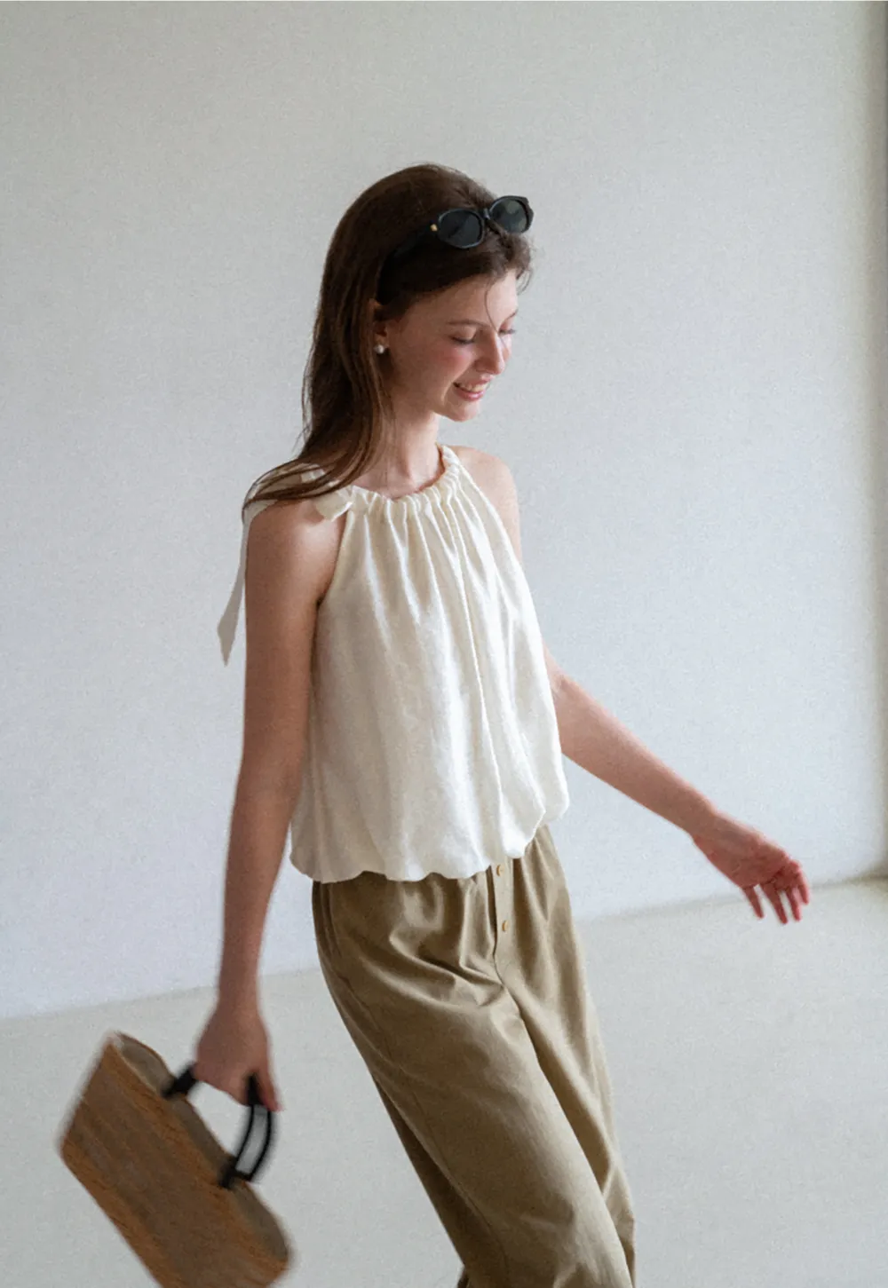 Ruched Neck Sleeveless Top
