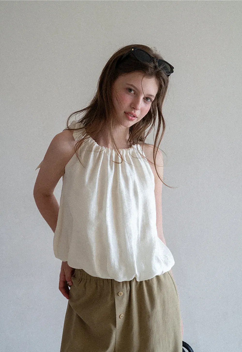 Ruched Neck Sleeveless Top