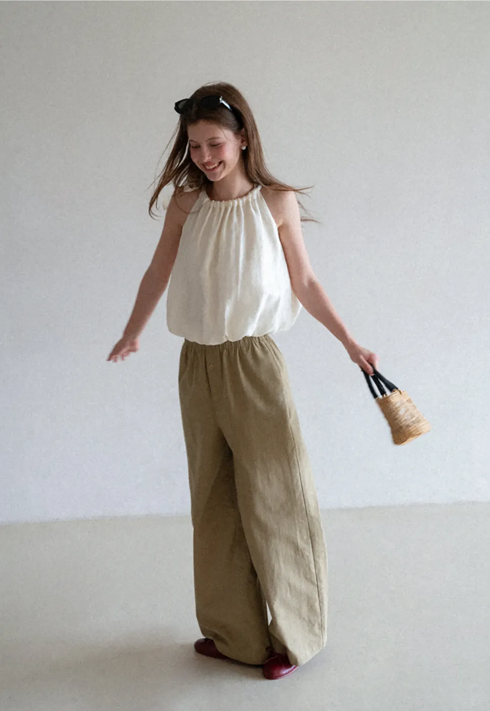 Ruched Neck Sleeveless Top