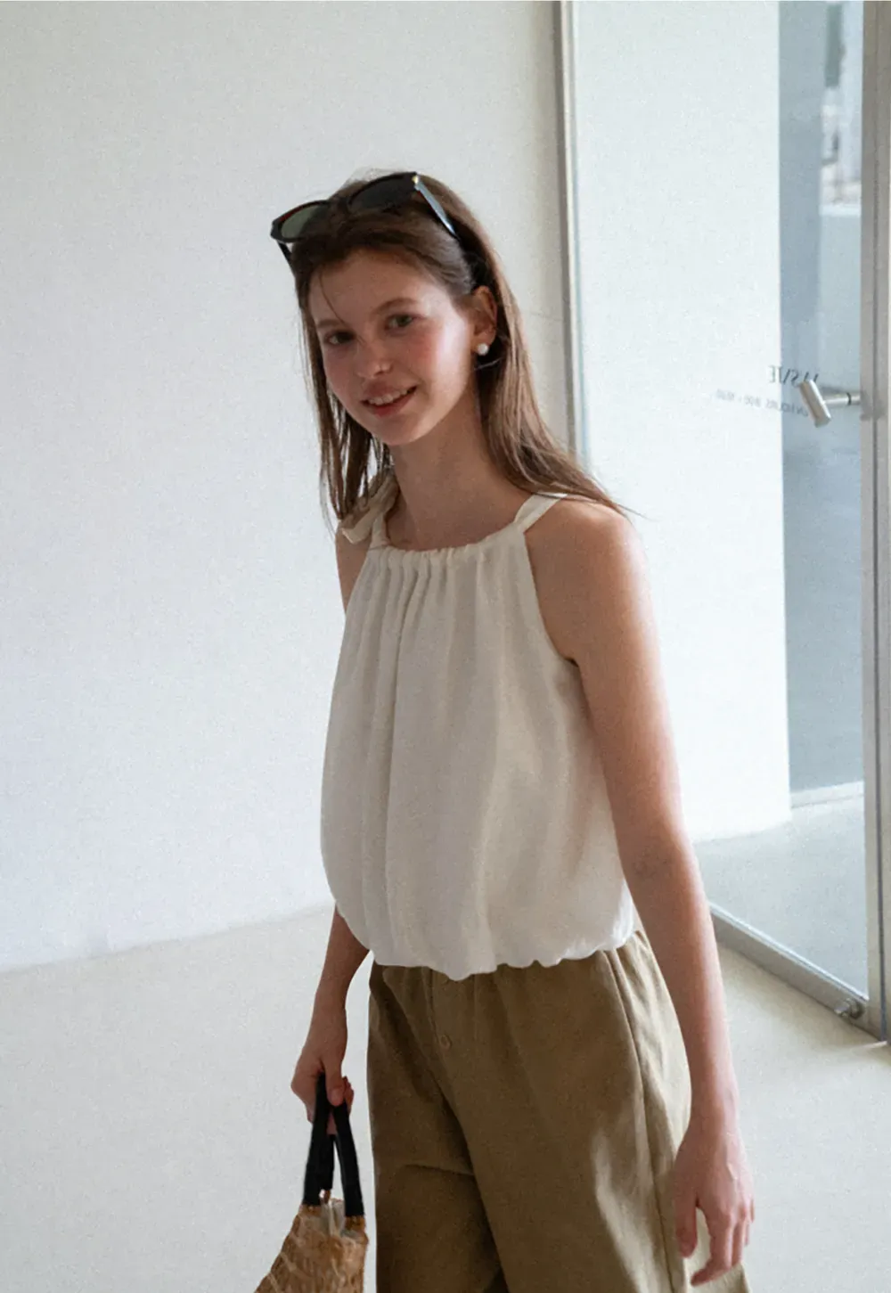 Ruched Neck Sleeveless Top