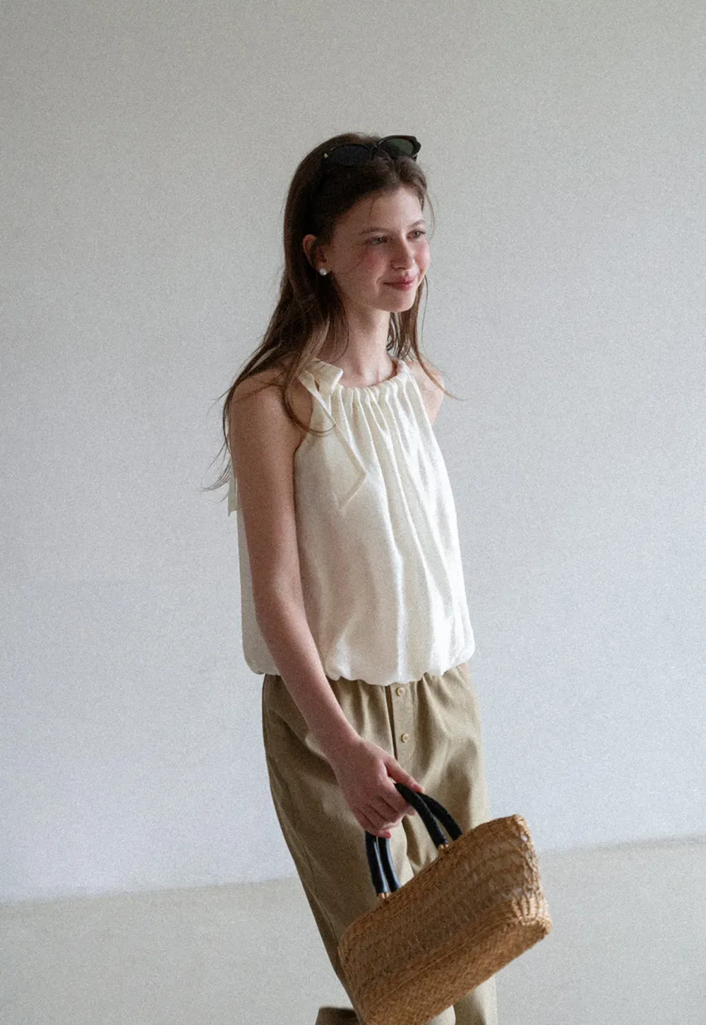 Ruched Neck Sleeveless Top