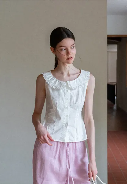 Lace Trim Collar Sleeveless Top