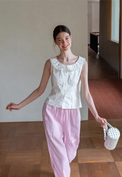 Lace Trim Collar Sleeveless Top