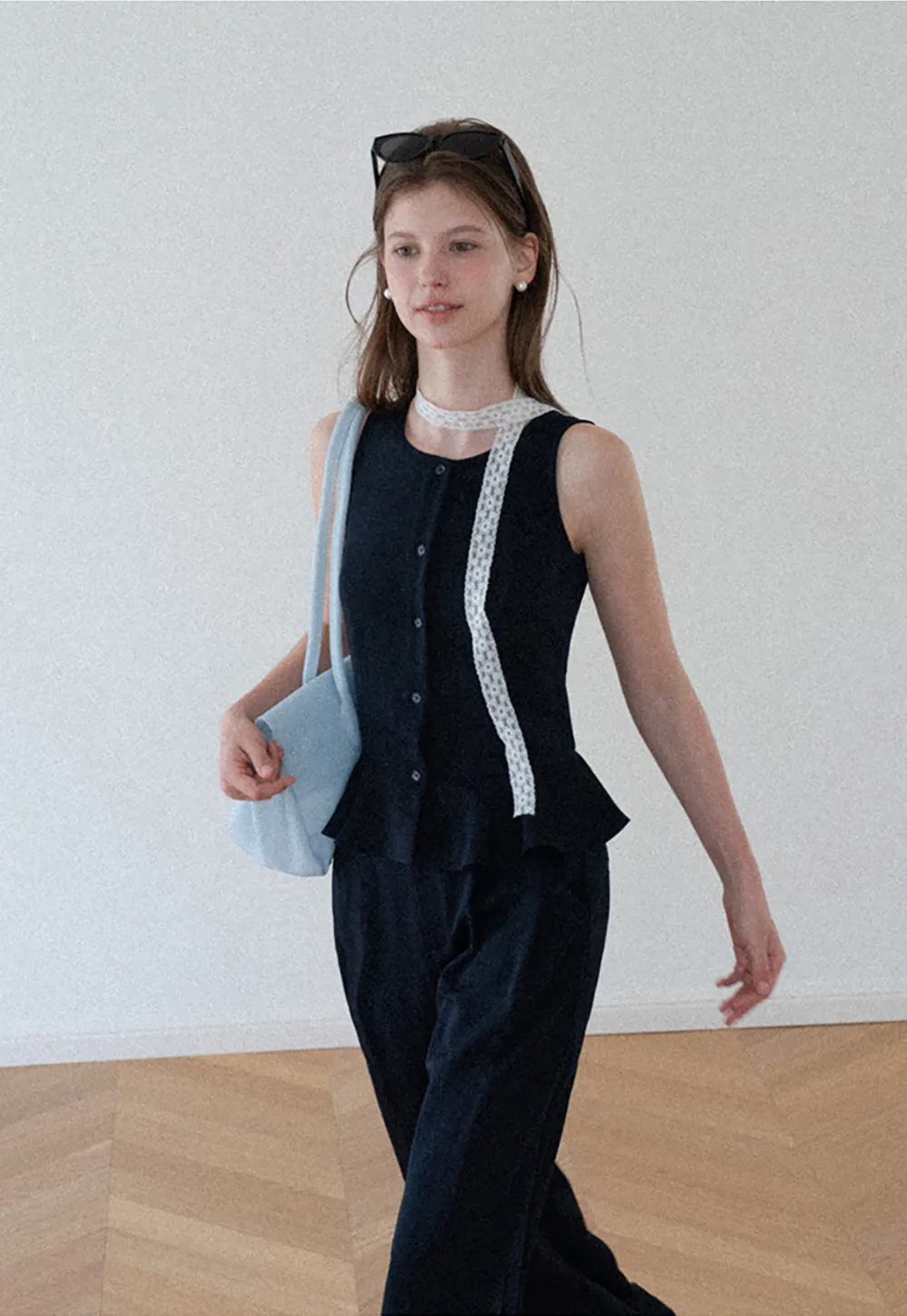 Peplum Hem Button Front Tank Top Wide Leg Casual Pants
