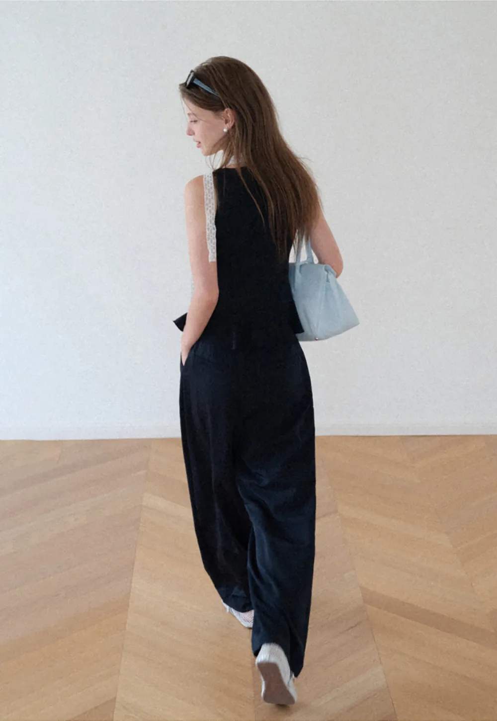 Peplum Hem Button Front Tank Top Wide Leg Casual Pants