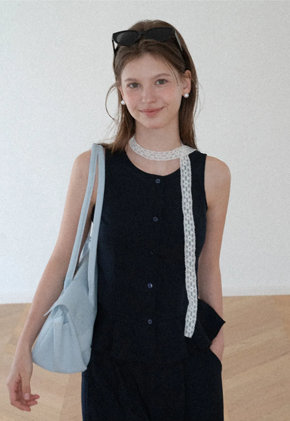 Peplum Hem Button Front Tank Top Wide Leg Casual Pants