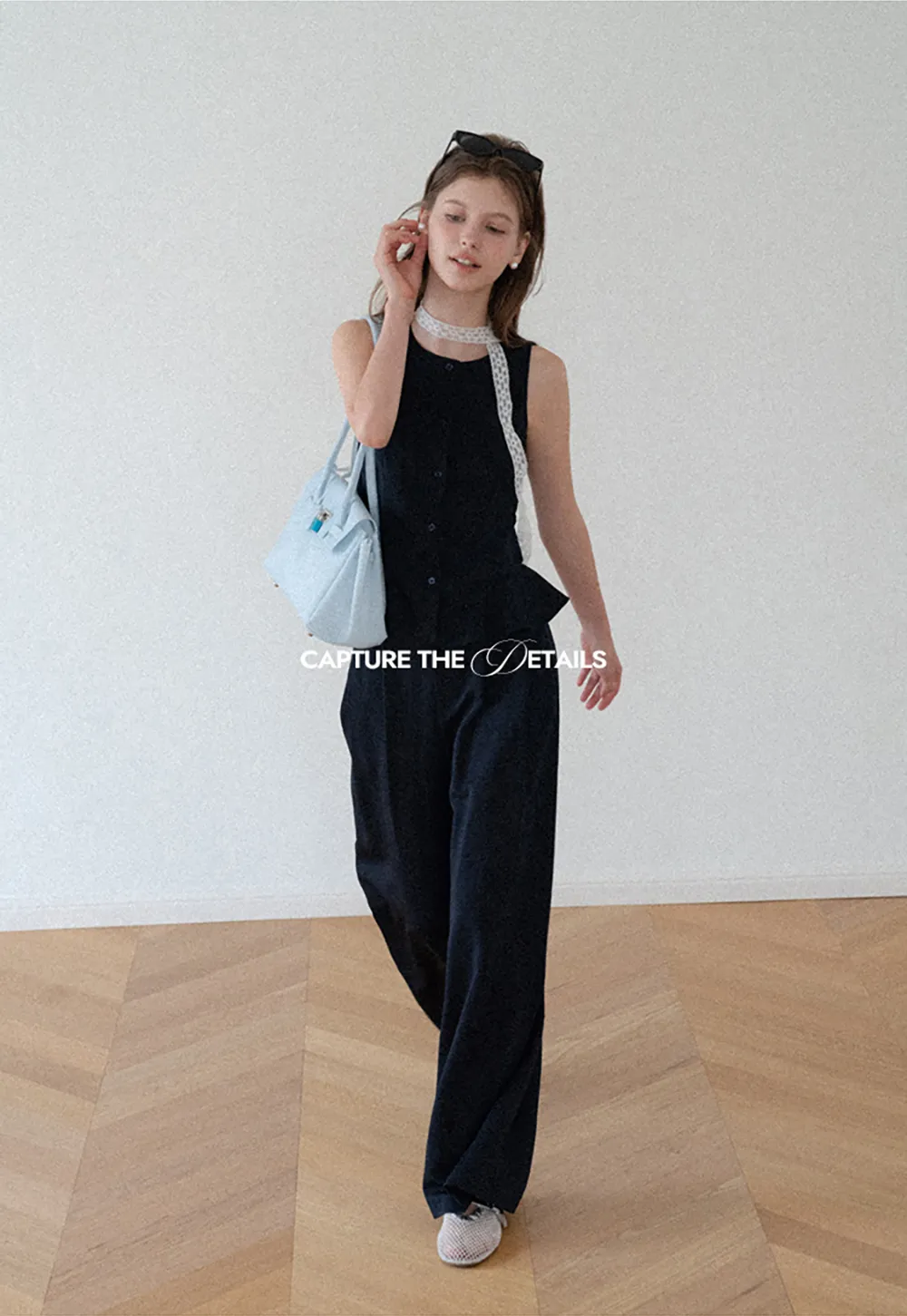 Peplum Hem Button Front Tank Top Wide Leg Casual Pants