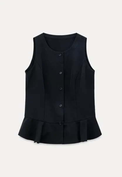 Peplum Hem Button Front Tank Top Wide Leg Casual Pants