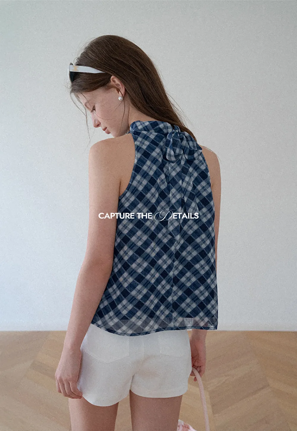 Gingham Print Halter Neck Sleeveless Top