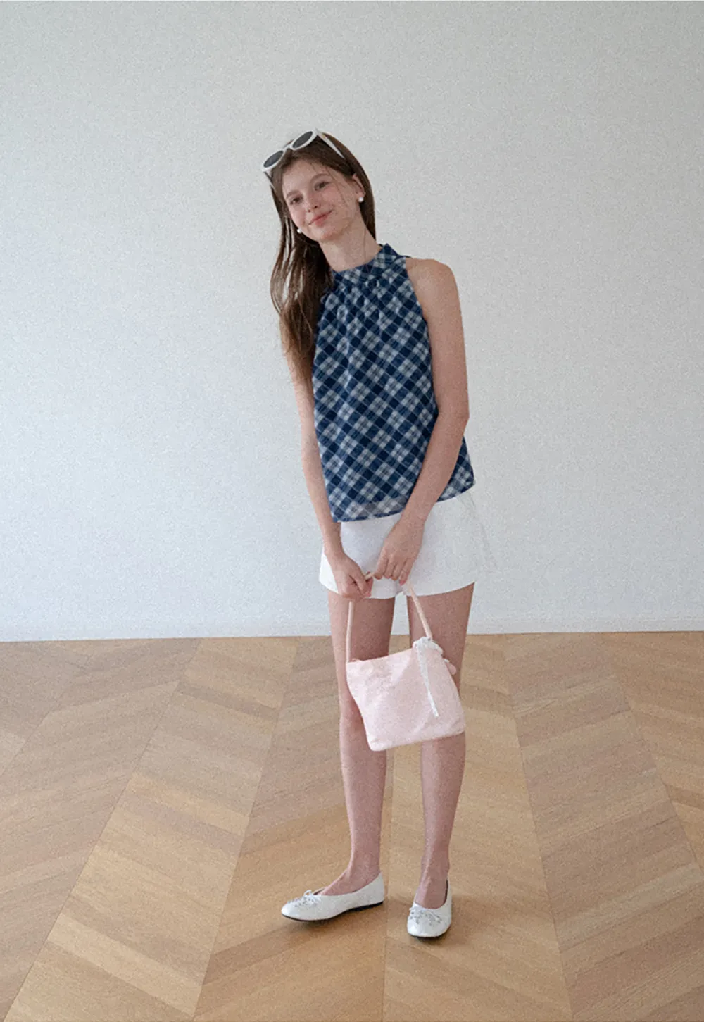 Gingham Print Halter Neck Sleeveless Top