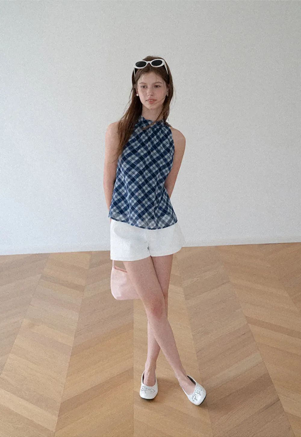 Gingham Print Halter Neck Sleeveless Top