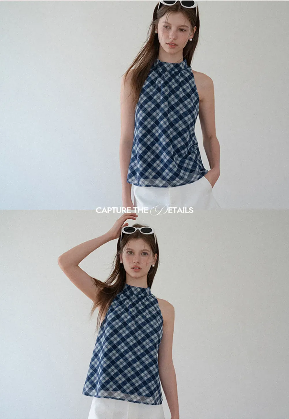 Gingham Print Halter Neck Sleeveless Top