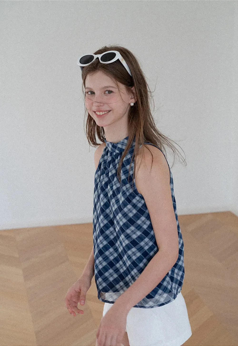 Gingham Print Halter Neck Sleeveless Top