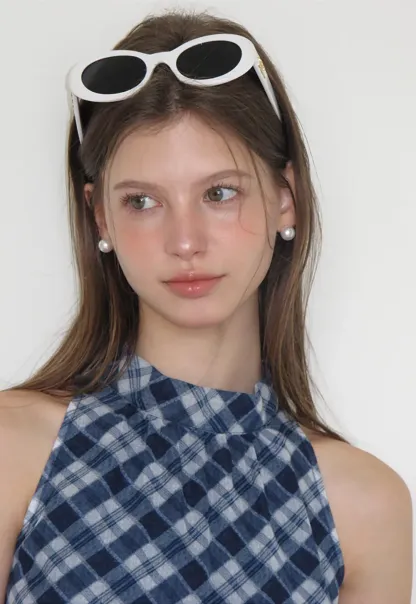 Gingham Print Halter Neck Sleeveless Top