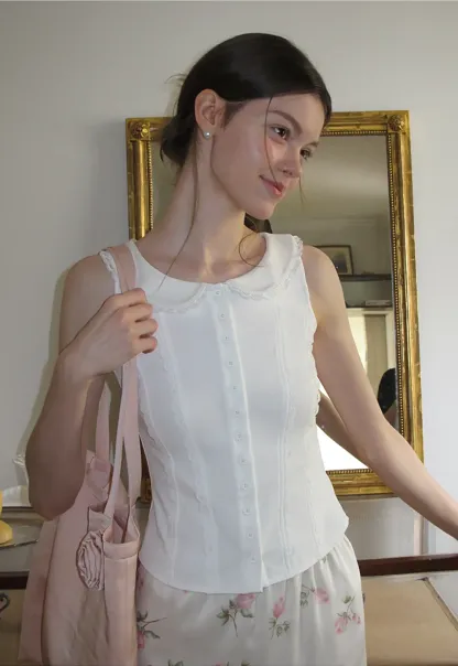 Lace Trim Peter Pan Collar Sleeveless Top