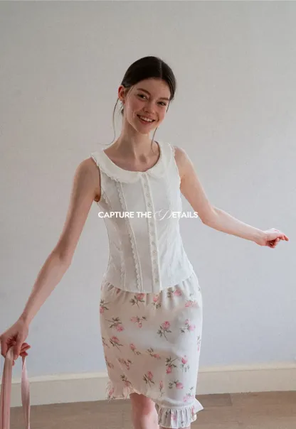 Lace Trim Peter Pan Collar Sleeveless Top
